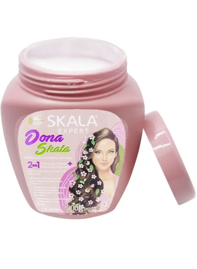 سكالا دونا 2 في 1 كريم معالجة الشعر وحمام زيت، نباتي 100%، لتصفيف الشعر المموج والمجعد والمستقيم يعمل على ترطيب وتحديد شكل الخصلات غني بخلاصة زيت دوار الشمس وزيت جوز الهند والأفوكادو وزيت بذور الكتان (1000 جرام) 1.webp