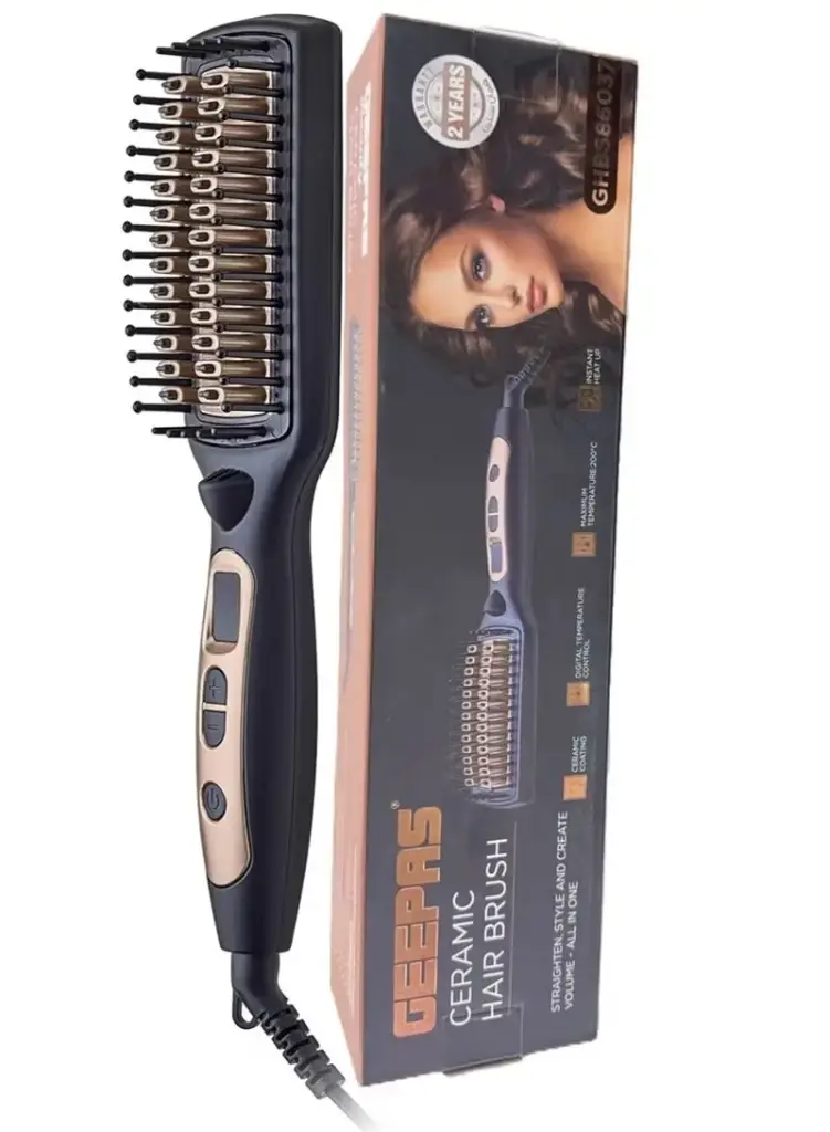 فرشاة شعر سيراميك حراري ( 2  في 1 ) بقوة 45  واط - تحكم في درجة الحرارة مع شاشة LED وإيقاف تشغيل تلقائي لمدة 60  دقيقة مثالية لتدليك الشعر الناعم وتصفيفه GHBS86037 