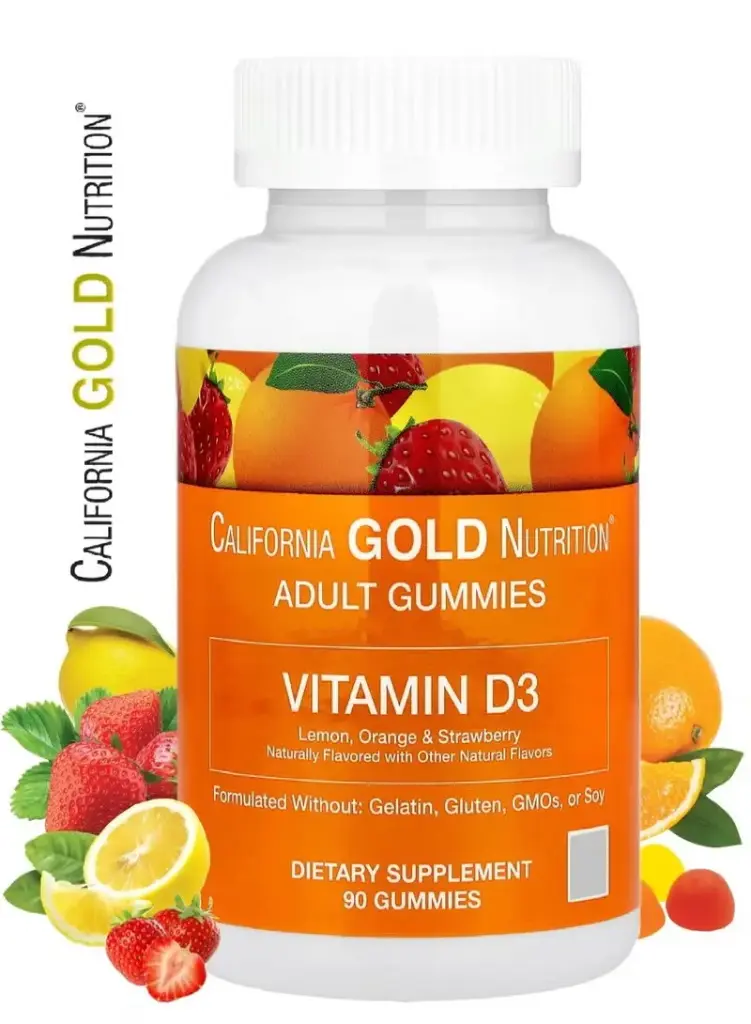 فيتامين د3  حلوى جيلاتينية بنكهة الليمون والبرتقال والفراولة الطبيعية 50  مكجم (2,000  وحدة دولية) (25  مكجم (1,000  وحدة دولية لكل قرص) لدعم صحة العظام والمناعة ٩٠  حلوى جيلاتينية نباتية 