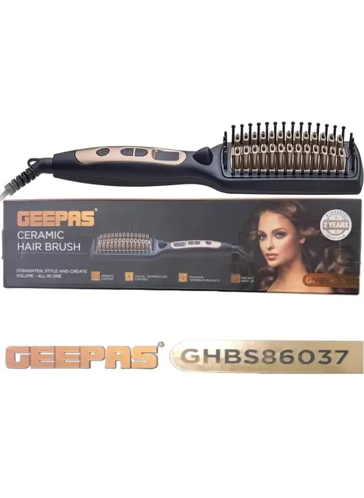 مشط (فرشاة ) شعر سيراميك حراري 2  في 1  بقوة 45  واط - تحكم في درجة الحرارة مع شاشة LED وإيقاف تشغيل تلقائي لمدة 60  دقيقة مثالية لتدليك الشعر الناعم وتصفيفه GHBS86037 