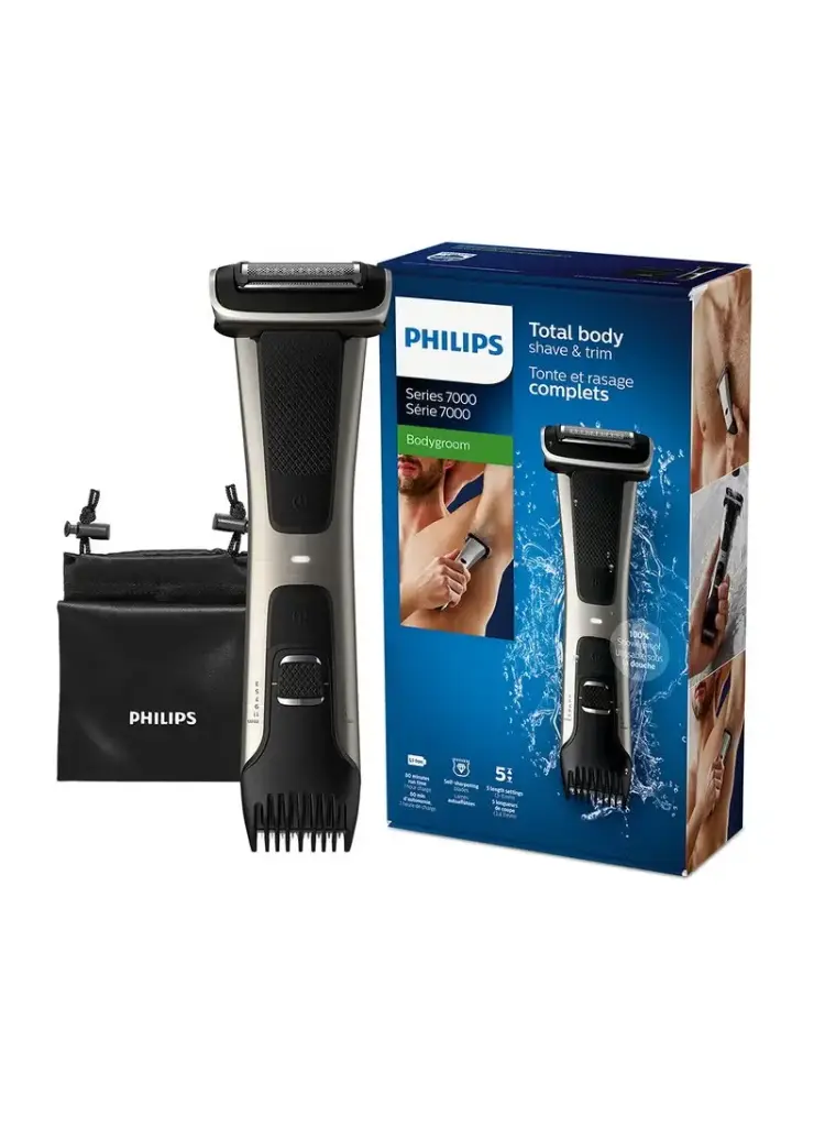 ماكينة تشذيب شعر الجسم BG7025/13  من Philips | أداة تشذيب الجسم والفخذين المقاومة للماء | أداة لحلاقة شعر الجسم، مشط قابل للتعديل بـ 5  إعدادات للطول | 80  دقيقة من الاستخدام اللاسلكي، حماية للبشرة أسود 