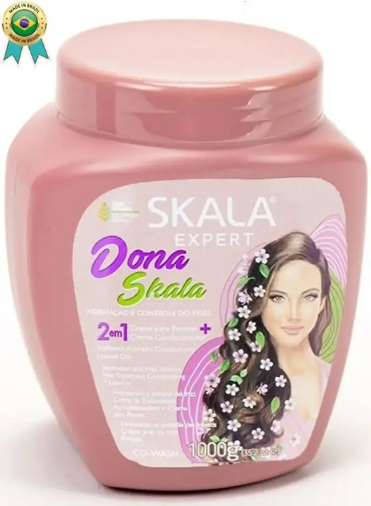 سكالا دونا 2  في 1  كريم معالجة الشعر وحمام زيت، نباتي 100%، لتصفيف الشعر المموج والمجعد والمستقيم يعمل على ترطيب وتحديد شكل الخصلات غني بخلاصة زيت دوار الشمس وزيت جوز الهند والأفوكادو وزيت بذور الكتان (1000  جرام)